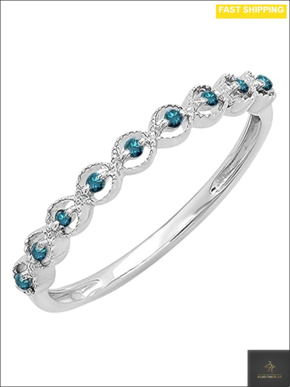 0.10 Ctw Blue Diamond 9 Stone Stackable Wedding Ring 925 Sterling Silver